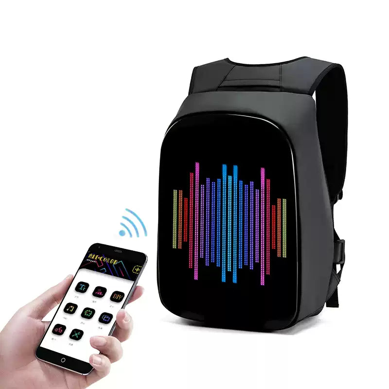 LED Color Scrolling Display Backpack, Customized Gif, Picture and Text, Detachable, Bluetooth App Control, Suitable for Party Club Outdoor Event Bar, Black Backpack
