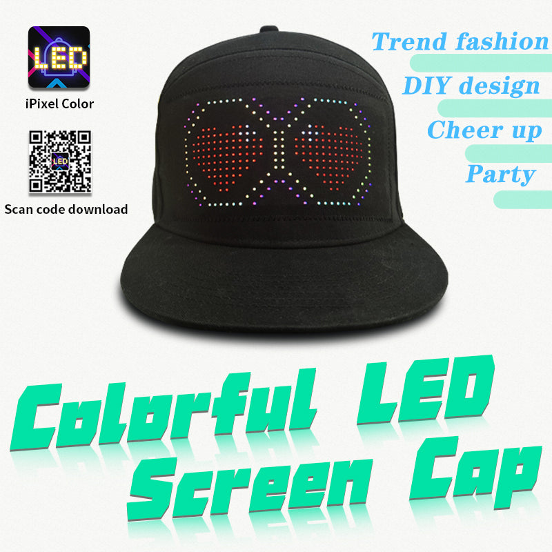LED Colorful Scrolling Display Cap, Customized Gif, Picture and Text, Detachable, Bluetooth App Control, Suitable for Party Club Outdoor Event Bar