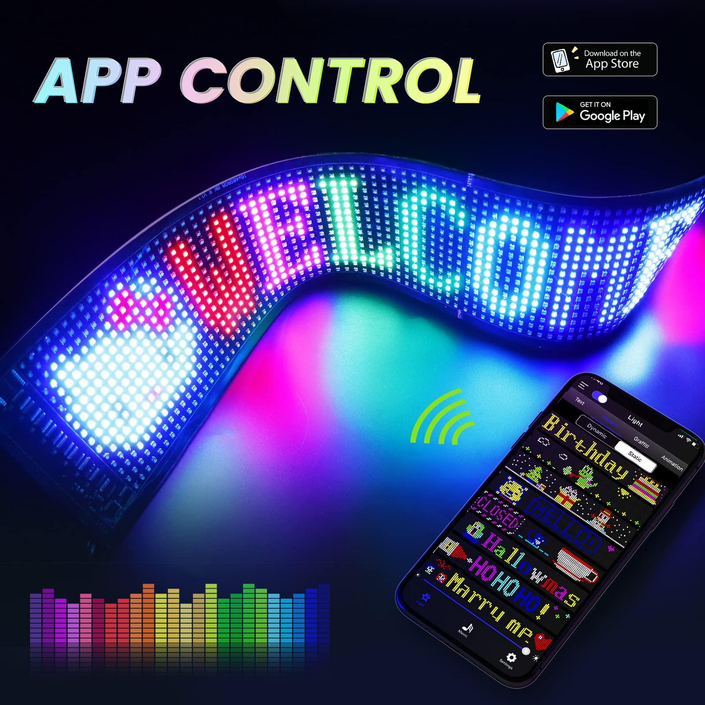 USB 5V LED Sign Screen, Bluetooth, App Control, Flexible, Programmable Custom Text Pattern Animation Scrolling Display for Car, Store, Party, Bar, Hotel, Concert