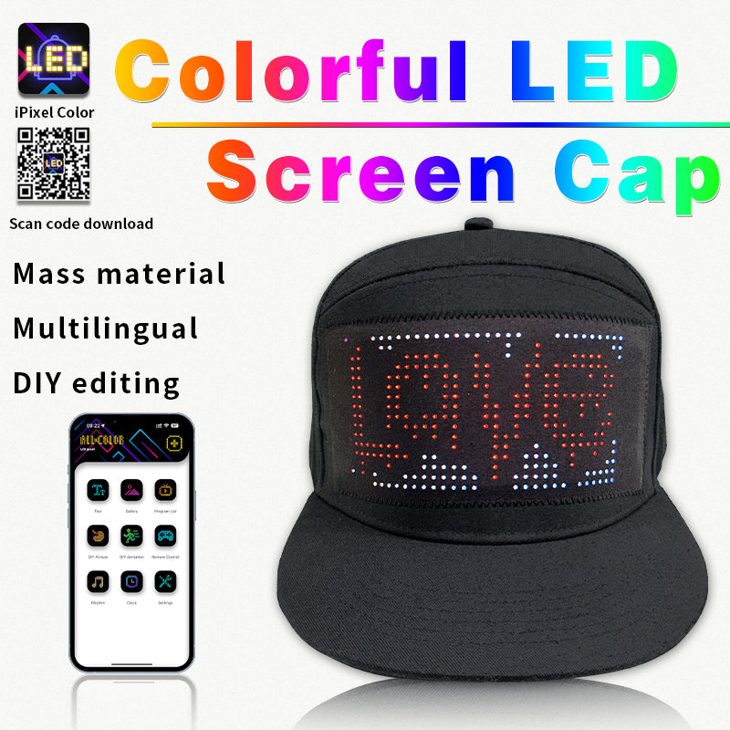 LED Colorful Scrolling Display Cap, Customized Gif, Picture and Text, Detachable, Bluetooth App Control, Suitable for Party Club Outdoor Event Bar