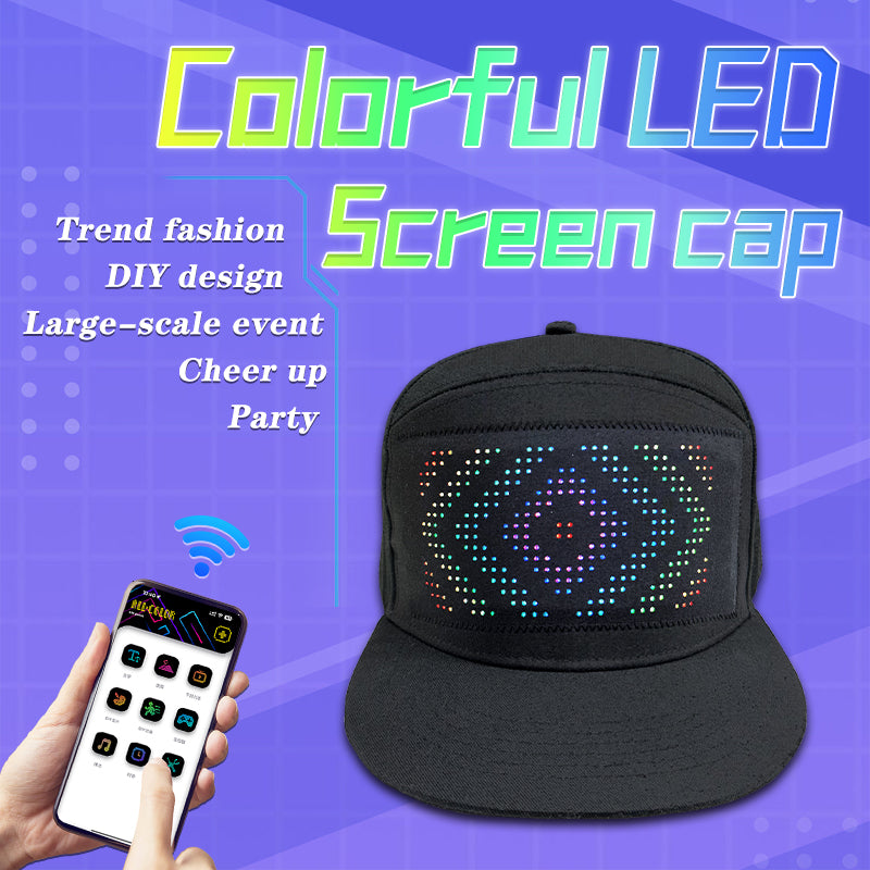 LED Colorful Scrolling Display Cap, Customized Gif, Picture and Text, Detachable, Bluetooth App Control, Suitable for Party Club Outdoor Event Bar