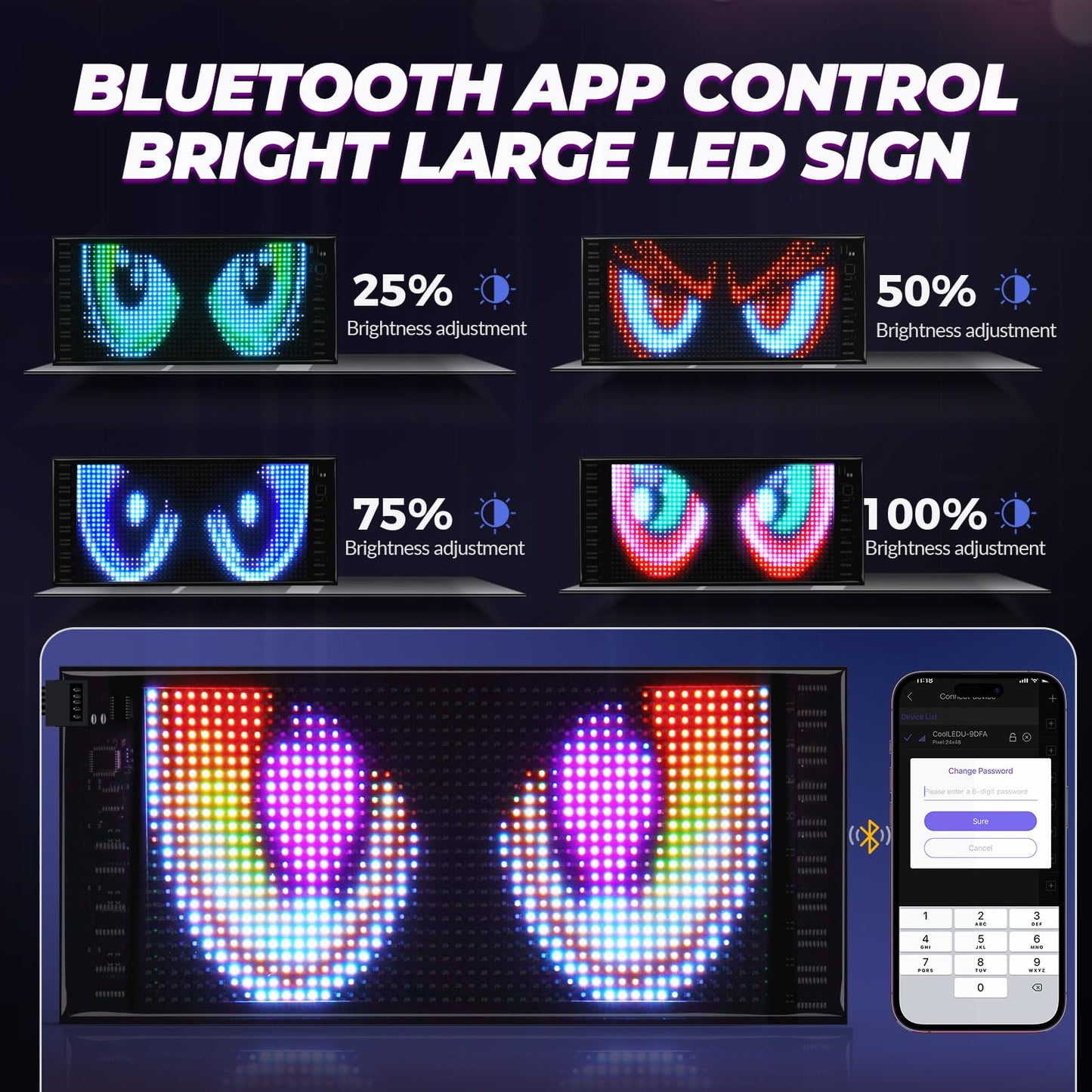 USB 5V LED Sign Screen, Bluetooth, App Control, Flexible, Programmable Custom Text Pattern Animation Scrolling Display for Car, Store, Party, Bar, Hotel, Concert