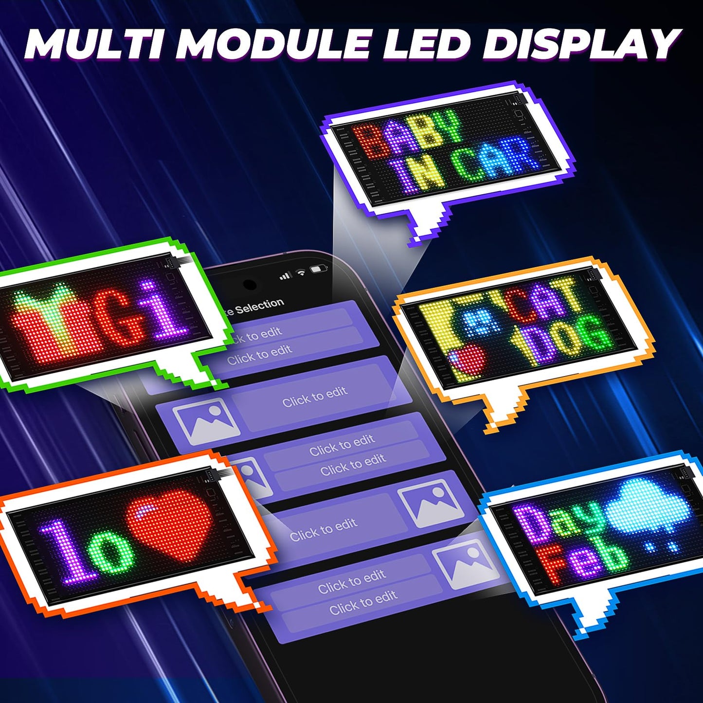 USB 5V LED Sign Screen, Bluetooth, App Control, Flexible, Programmable Custom Text Pattern Animation Scrolling Display for Car, Store, Party, Bar, Hotel, Concert